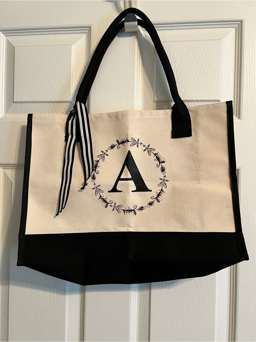 NWOT Monogram 'A' Canvas Tote Bag in Black and Cream